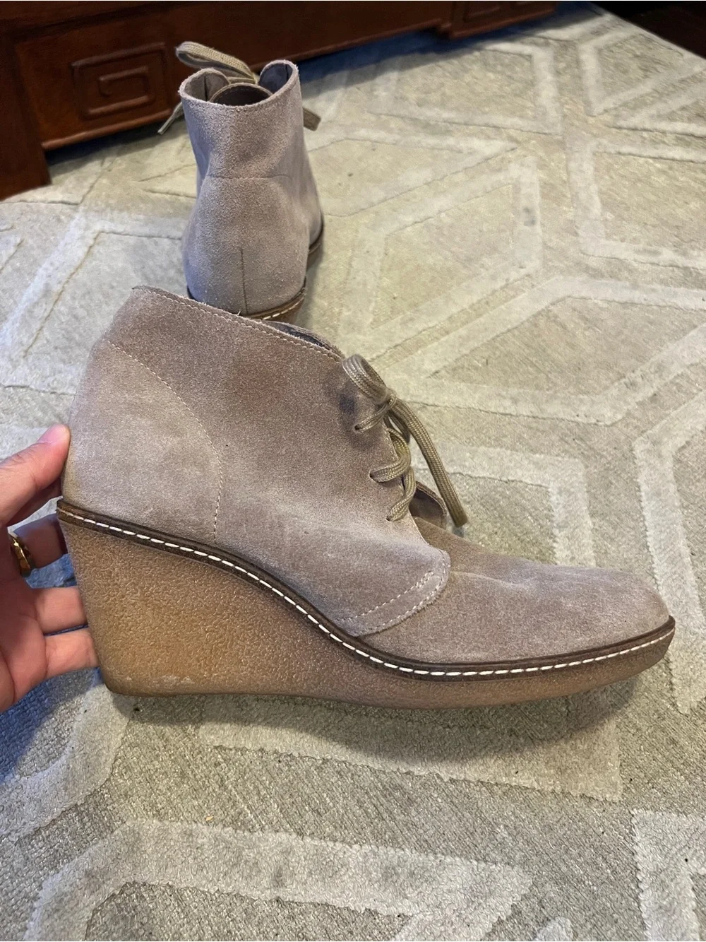 j crew mcallister Suede Wedge Ankle Boots - beige tan taupe size 8